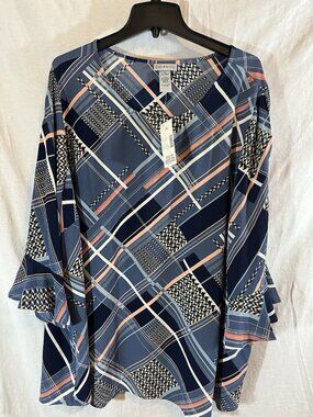 Catherines Women’s NWT 3X Blue Geo Print Blouse